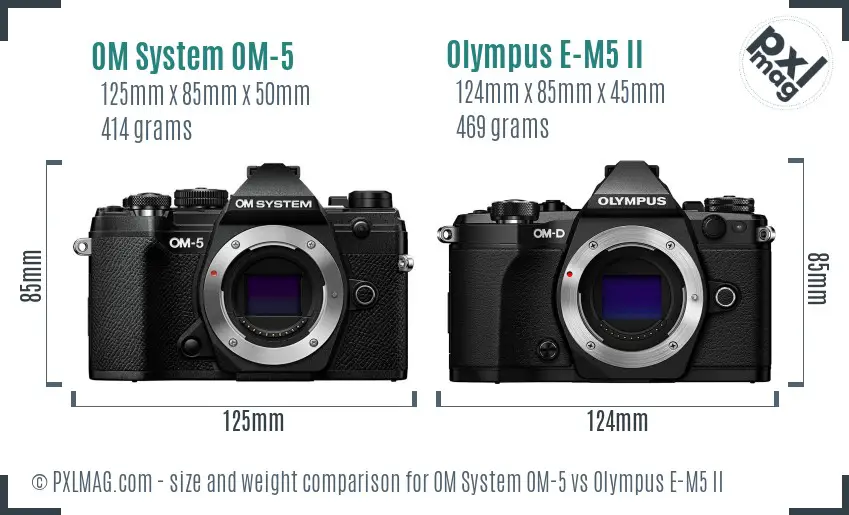 OM System OM-5 vs Olympus E-M5 II size comparison