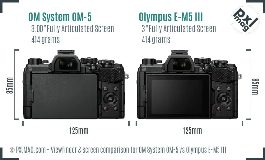 OM System OM-5 vs Olympus E-M5 III Screen and Viewfinder comparison