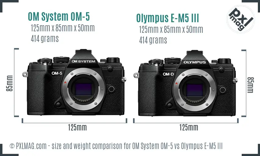 OM System OM-5 vs Olympus E-M5 III size comparison