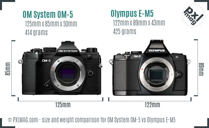 OM System OM-5 vs Olympus E-M5 size comparison