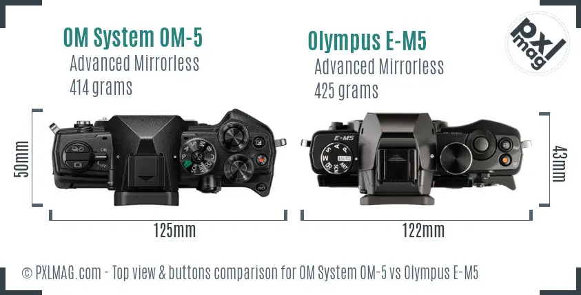 OM System OM-5 vs Olympus E-M5 top view buttons comparison
