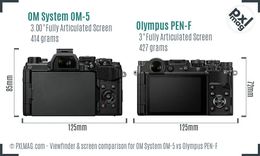 OM System OM-5 vs Olympus PEN-F Screen and Viewfinder comparison