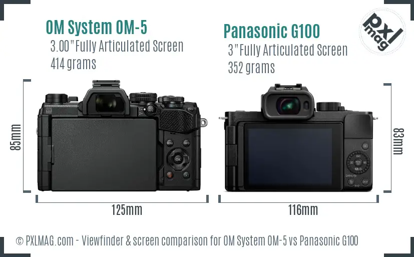 OM System OM-5 vs Panasonic G100 Screen and Viewfinder comparison