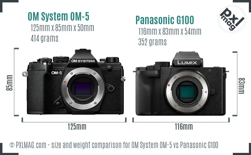 OM System OM-5 vs Panasonic G100 size comparison