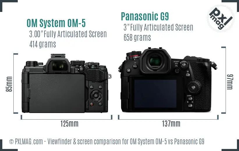 OM System OM-5 vs Panasonic G9 Screen and Viewfinder comparison OM System OM-5 vs Panasonic G9 Screen and Viewfinder comparison