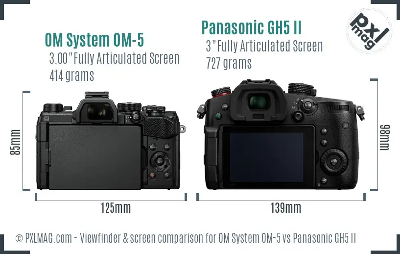 OM System OM-5 vs Panasonic GH5 II Screen and Viewfinder comparison