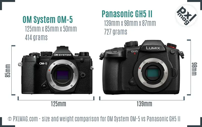OM System OM-5 vs Panasonic GH5 II size comparison
