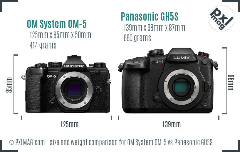 OM System OM-5 vs Panasonic GH5S size comparison OM System OM-5 vs Panasonic GH5S size comparison