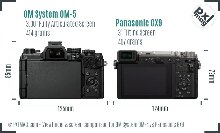 OM System OM-5 vs Panasonic GX9 Screen and Viewfinder comparison