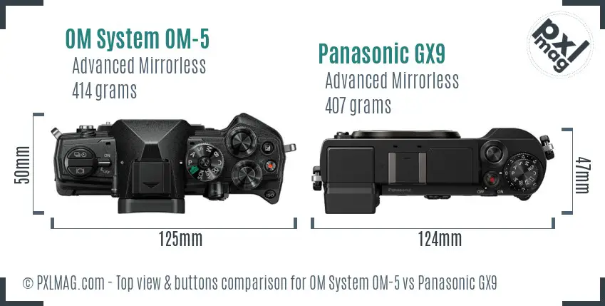 OM System OM-5 vs Panasonic GX9 top view buttons comparison