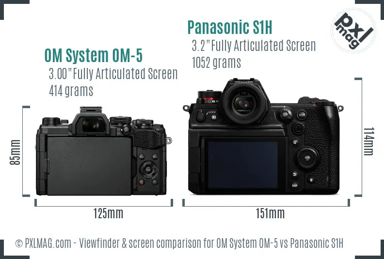 OM System OM-5 vs Panasonic S1H Screen and Viewfinder comparison OM System OM-5 vs Panasonic S1H Screen and Viewfinder comparison