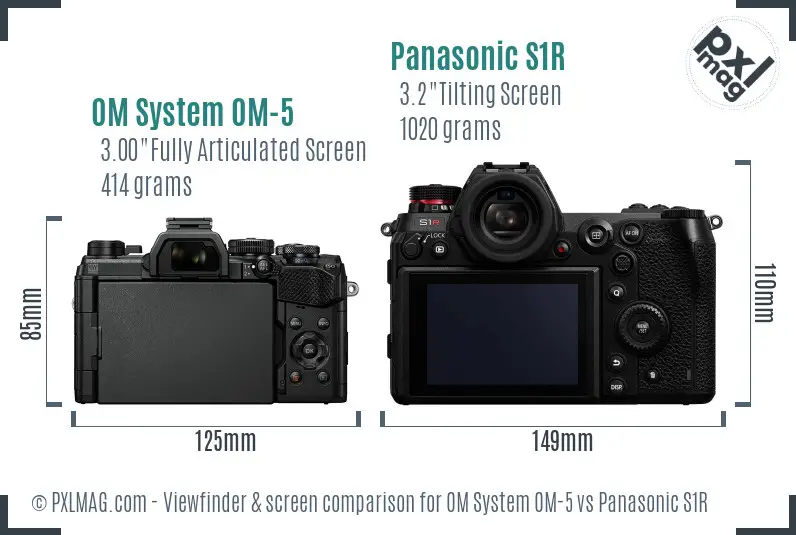 OM System OM-5 vs Panasonic S1R Screen and Viewfinder comparison