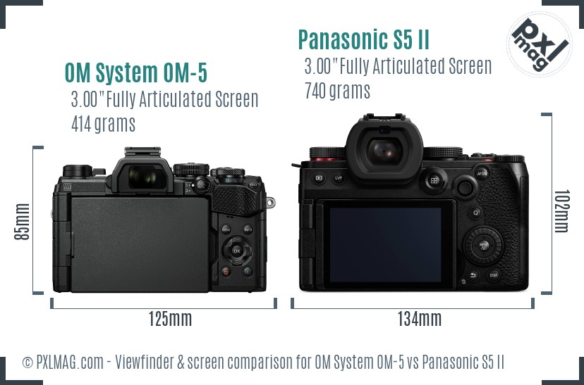 OM System OM-5 vs Panasonic S5 II Screen and Viewfinder comparison