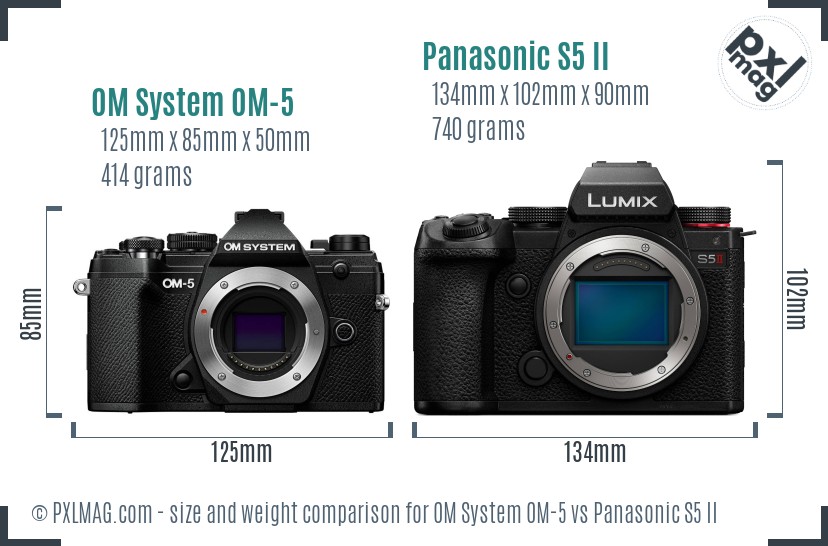 OM System OM-5 vs Panasonic S5 II size comparison OM System OM-5 vs Panasonic S5 II size comparison