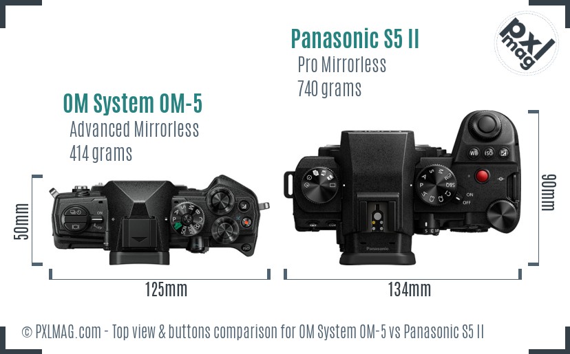 OM System OM-5 vs Panasonic S5 II top view buttons comparison