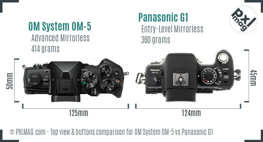 OM System OM-5 vs Panasonic G1 top view buttons comparison