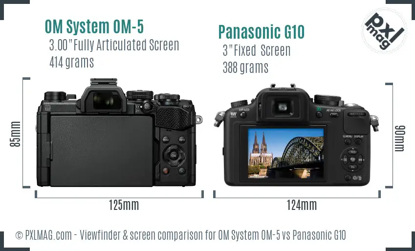 OM System OM-5 vs Panasonic G10 Screen and Viewfinder comparison