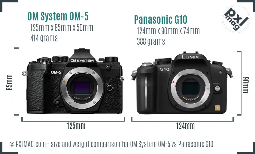 OM System OM-5 vs Panasonic G10 size comparison