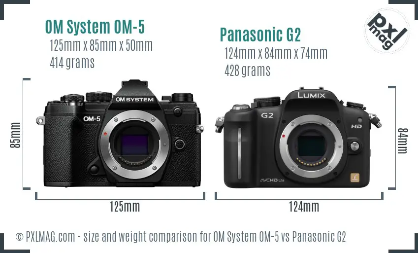 OM System OM-5 vs Panasonic G2 size comparison