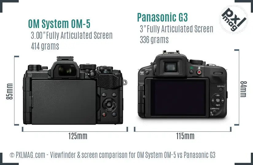OM System OM-5 vs Panasonic G3 Screen and Viewfinder comparison OM System OM-5 vs Panasonic G3 Screen and Viewfinder comparison