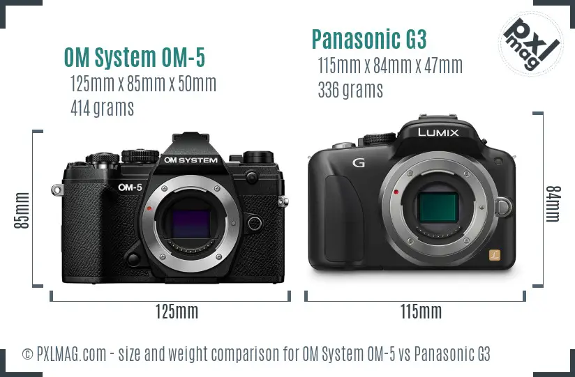 OM System OM-5 vs Panasonic G3 size comparison OM System OM-5 vs Panasonic G3 size comparison