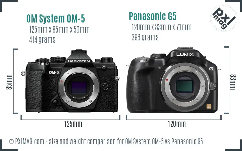 OM System OM-5 vs Panasonic G5 size comparison