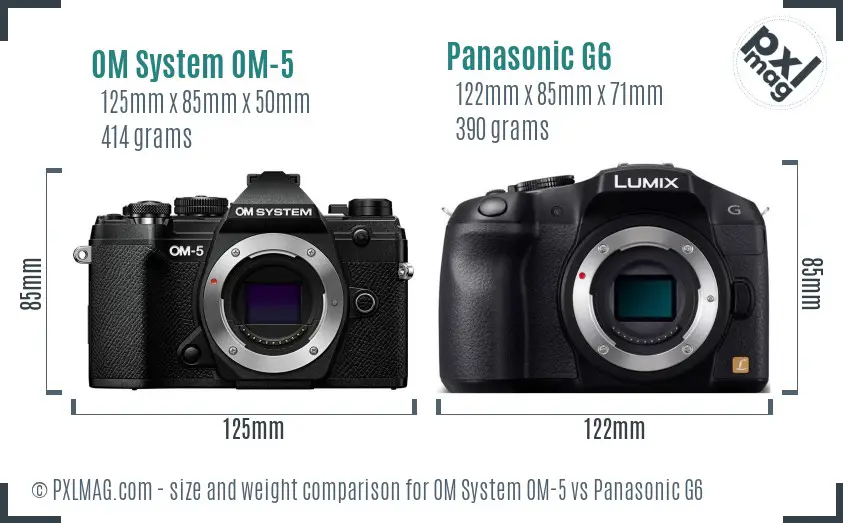 OM System OM-5 vs Panasonic G6 size comparison