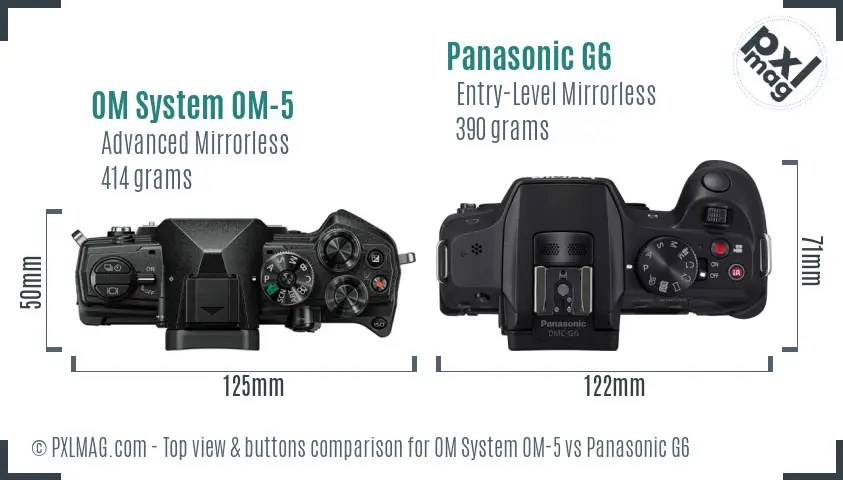 OM System OM-5 vs Panasonic G6 top view buttons comparison