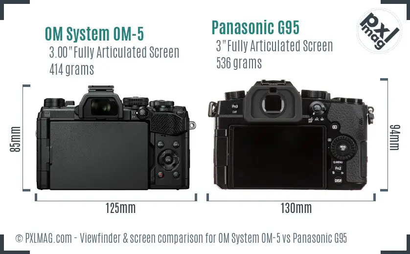 OM System OM-5 vs Panasonic G95 Screen and Viewfinder comparison