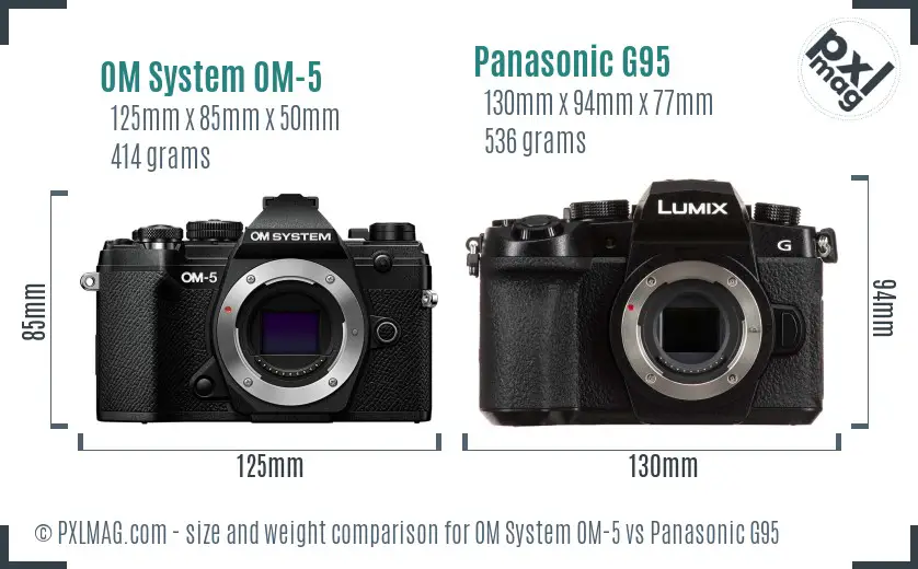 OM System OM-5 vs Panasonic G95 size comparison