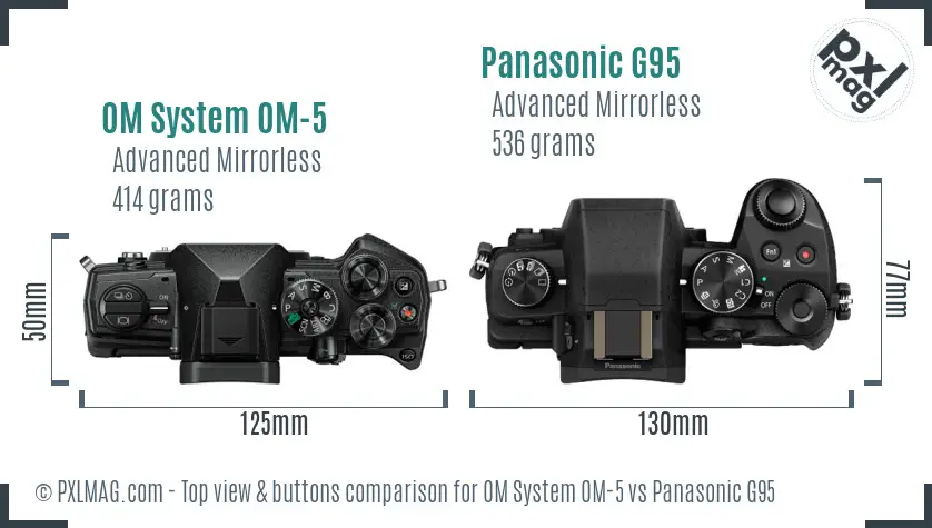 OM System OM-5 vs Panasonic G95 top view buttons comparison