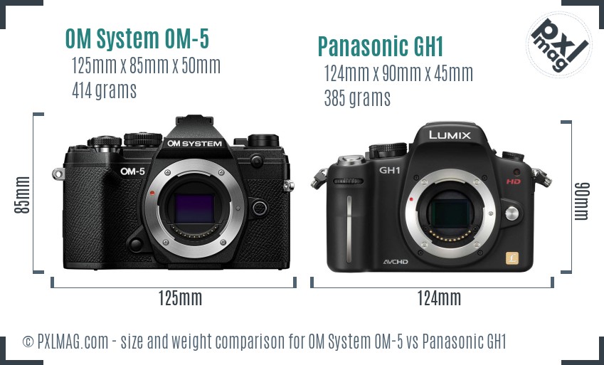 OM System OM-5 vs Panasonic GH1 size comparison