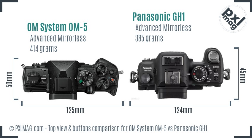 OM System OM-5 vs Panasonic GH1 top view buttons comparison