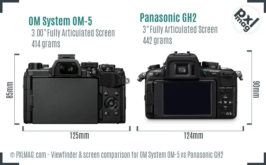 OM System OM-5 vs Panasonic GH2 Screen and Viewfinder comparison