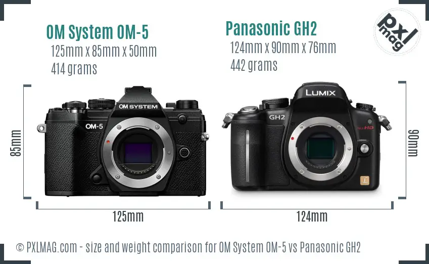 OM System OM-5 vs Panasonic GH2 size comparison
