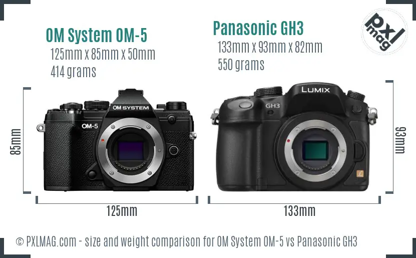 OM System OM-5 vs Panasonic GH3 size comparison