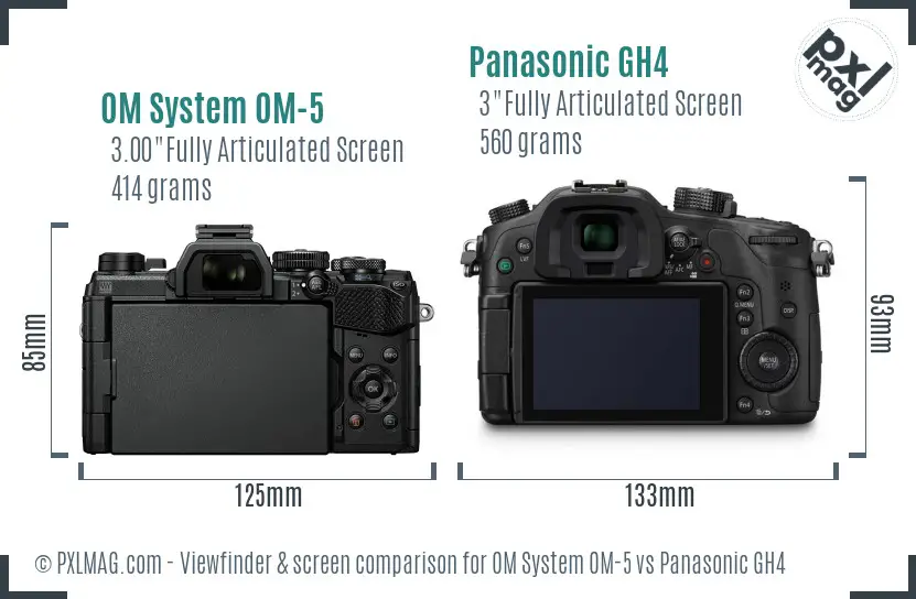 OM System OM-5 vs Panasonic GH4 Screen and Viewfinder comparison