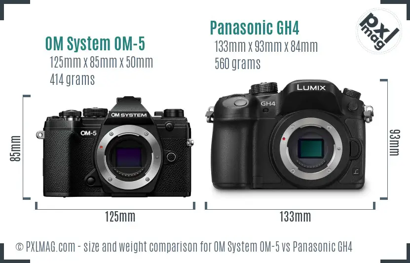 OM System OM-5 vs Panasonic GH4 size comparison