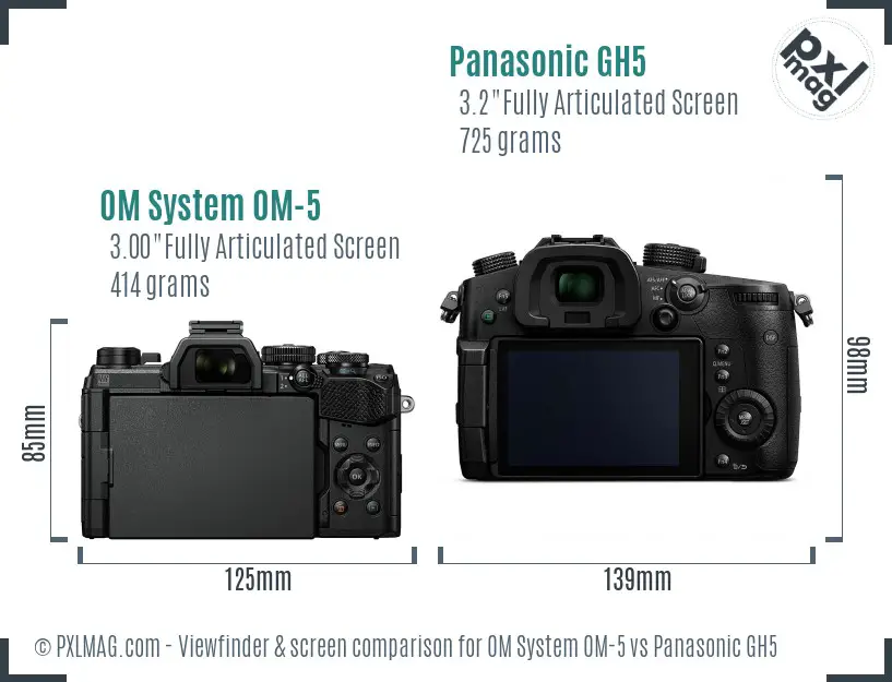OM System OM-5 vs Panasonic GH5 Screen and Viewfinder comparison