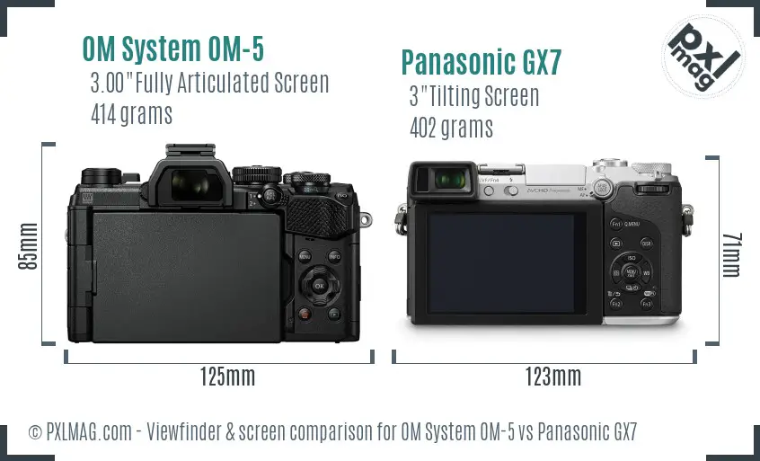 OM System OM-5 vs Panasonic GX7 Screen and Viewfinder comparison