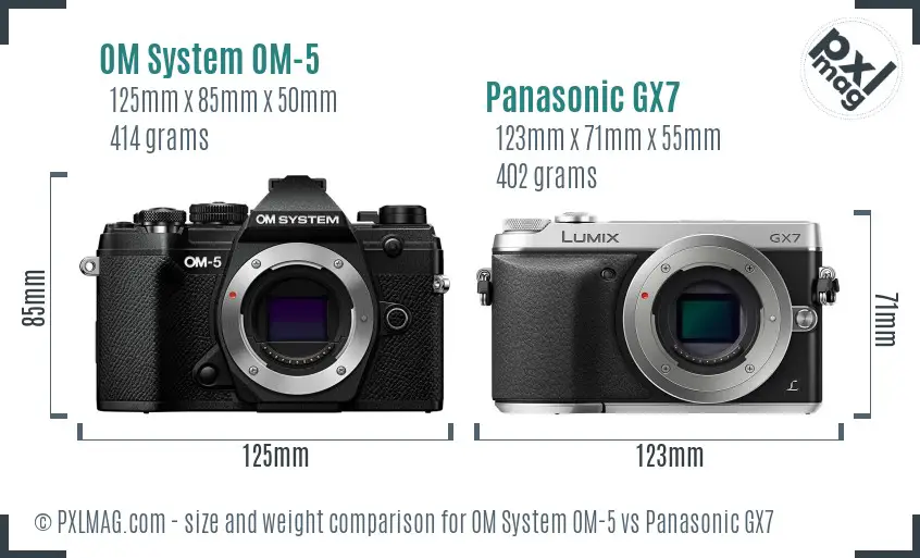 OM System OM-5 vs Panasonic GX7 size comparison