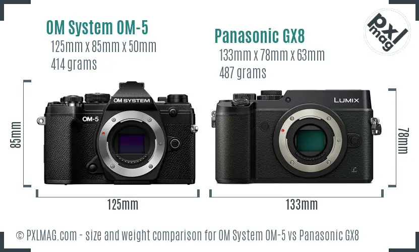 OM System OM-5 vs Panasonic GX8 size comparison