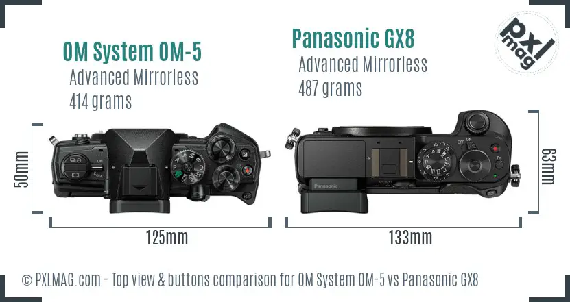 OM System OM-5 vs Panasonic GX8 top view buttons comparison