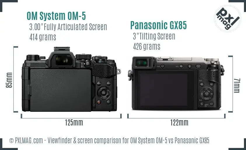 OM System OM-5 vs Panasonic GX85 Screen and Viewfinder comparison OM System OM-5 vs Panasonic GX85 Screen and Viewfinder comparison