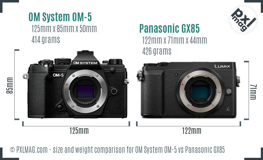 OM System OM-5 vs Panasonic GX85 size comparison OM System OM-5 vs Panasonic GX85 size comparison
