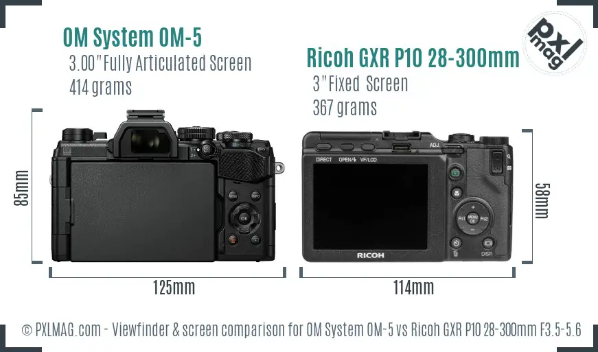 OM System OM-5 vs Ricoh GXR P10 28-300mm F3.5-5.6 VC Screen and Viewfinder comparison