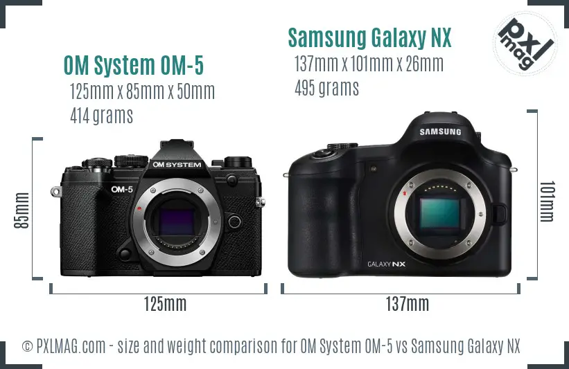 OM System OM-5 vs Samsung Galaxy NX size comparison