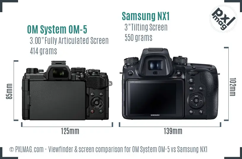 OM System OM-5 vs Samsung NX1 Screen and Viewfinder comparison