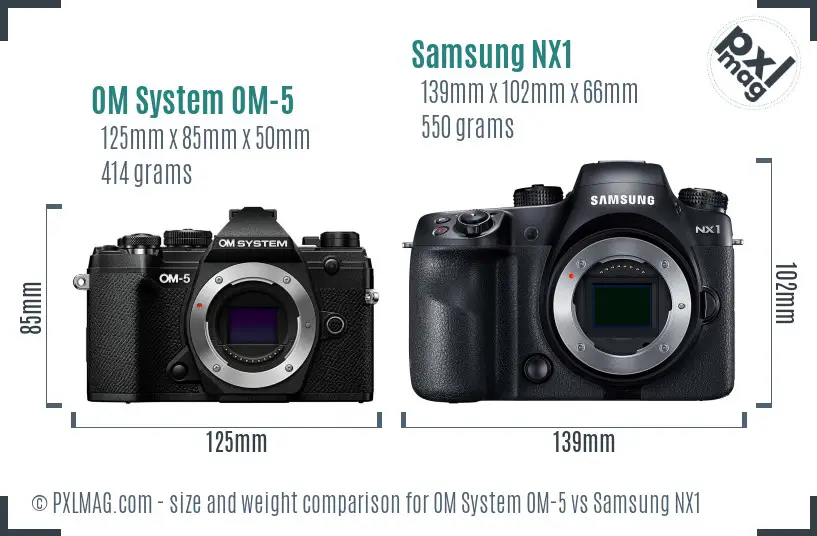 OM System OM-5 vs Samsung NX1 size comparison