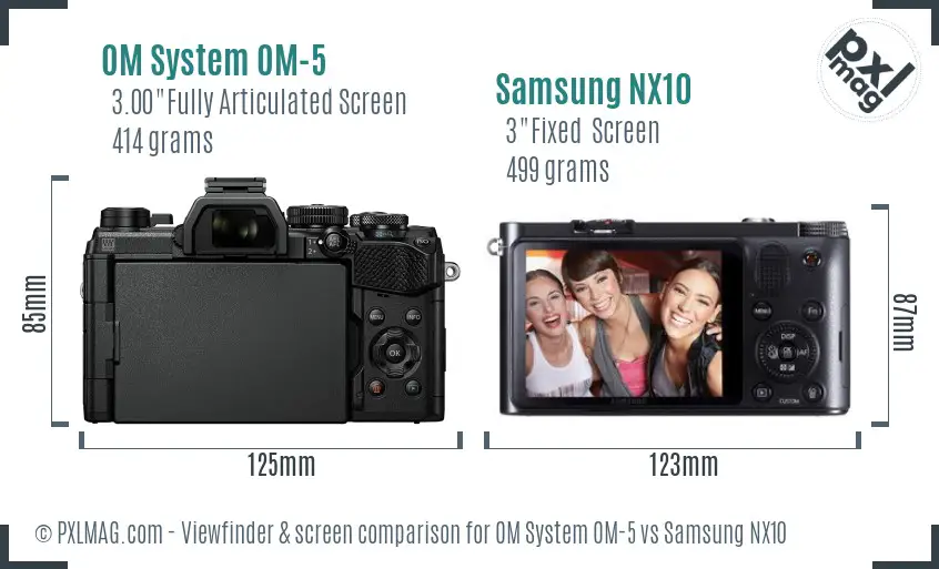 OM System OM-5 vs Samsung NX10 Screen and Viewfinder comparison OM System OM-5 vs Samsung NX10 Screen and Viewfinder comparison